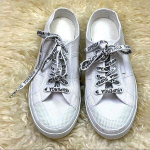 Superga White Slip On Backless Sneakers Logo Laces 39/7